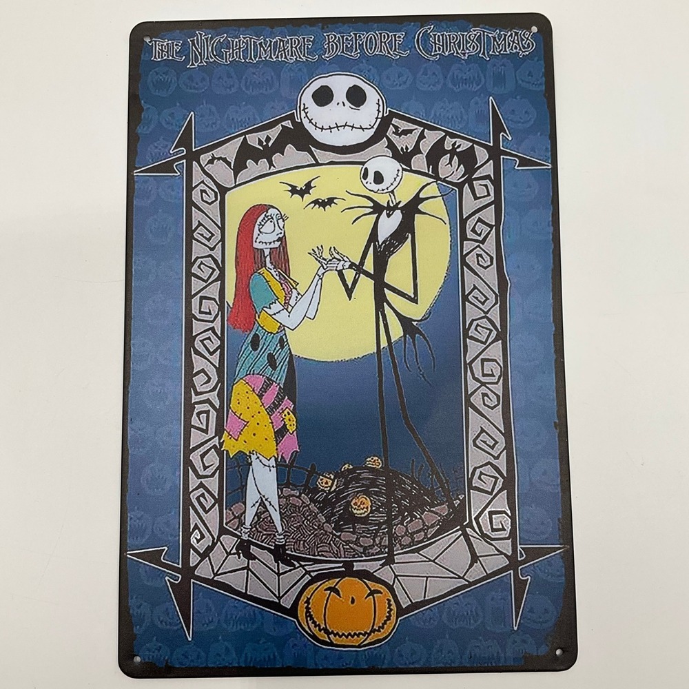Disney Nightmare Before Christmas Metal Sign Jack Sally Romantic Goth Spooky Art